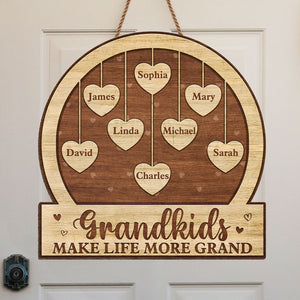 Grandkids Make Life More Grand - Family Personalized Custom Shaped Home Decor Wood Sign - House Warming Gift For Grandma