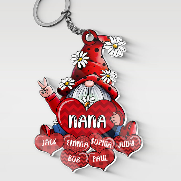 Gnome With Heart - Family Personalized Custom Gnome Shaped Acrylic Keychain - Mother's Day, Birthday Gift For Grandma
