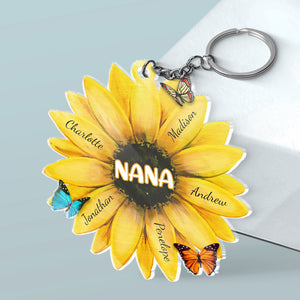 Best Grandma Ever - Family Personalized Custom Flower Shaped Acrylic Keychain - Mother's Day, Birthday Gift For Grandma