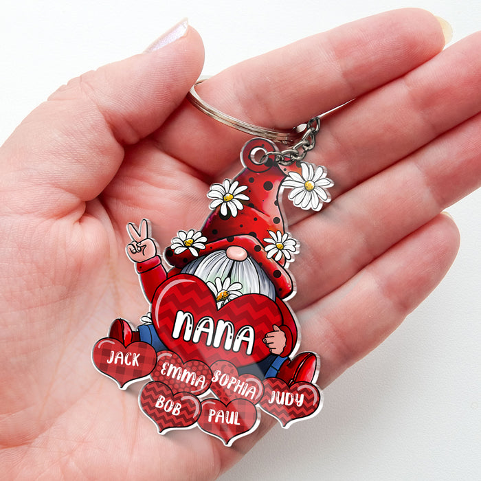 Gnome With Heart - Family Personalized Custom Gnome Shaped Acrylic Keychain - Mother's Day, Birthday Gift For Grandma