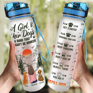A Girl & Her Dogs - Memorial Personalized Custom Water Tracker Bottle - Sympathy Gift, Gift For Pet Owners, Pet Lovers
