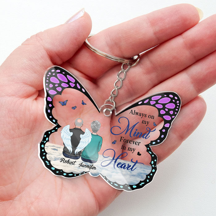 You’re Always On My Mind - Memorial Personalized Custom Butterfly Shaped Acrylic Keychain - Sympathy Gift, Gift For Family Members