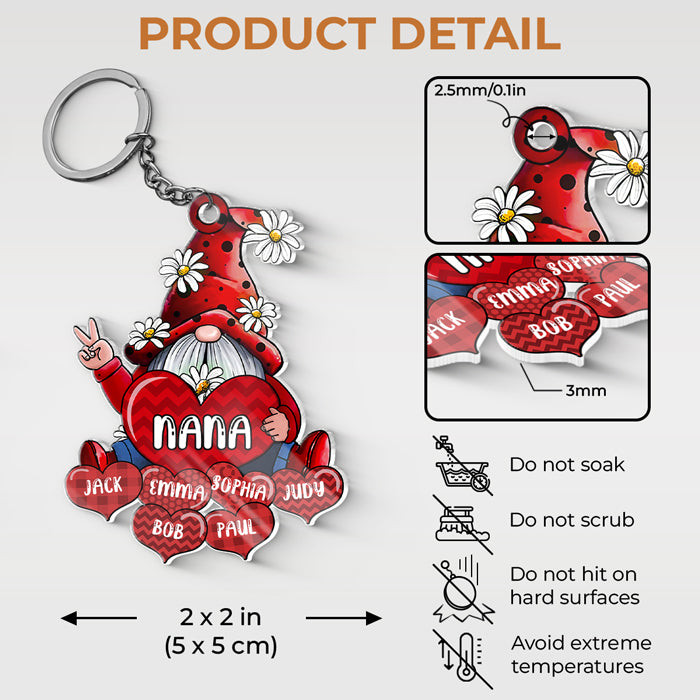 Gnome With Heart - Family Personalized Custom Gnome Shaped Acrylic Keychain - Mother's Day, Birthday Gift For Grandma