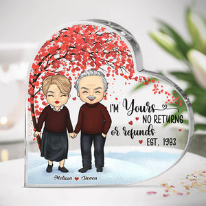 I'm Yours, No Returns Or Refunds - Couple Personalized Custom Heart Shaped Acrylic Plaque - Gift For Husband Wife, Anniversary