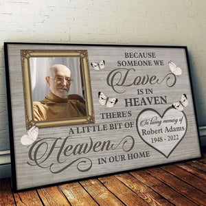 There’s A Little Bit Of Heaven In Our Home - Memorial Personalized Custom Horizontal Poster - Upload Image, Sympathy Gift For Family Members