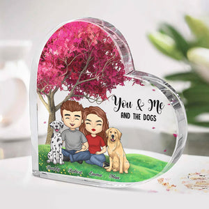 You, Me And The Fur Babies - Couple Personalized Custom Heart Shaped Acrylic Plaque - Gift For Couples, Pet Owners, Pet Lovers