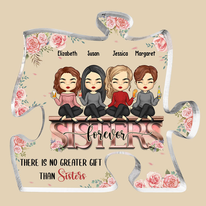Personalized Desktop - Transparent Plaque - Sisters/ Best Friends Gifts -  Chibi Girls - Always Sisters (Custom Heart-Shaped Acrylic Plaque)