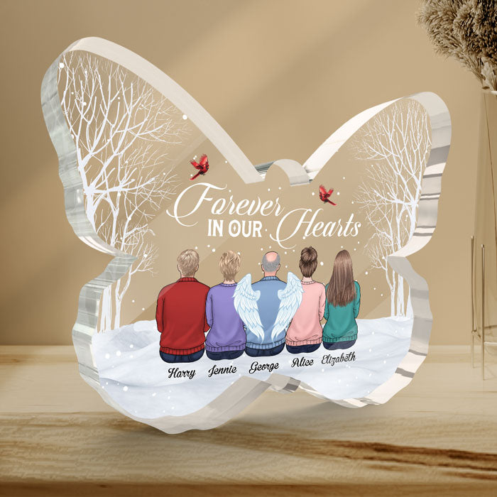 Forever In Our Hearts - Memorial Personalized Custom Butterfly Shaped Acrylic Plaque - Sympathy Gift, Gift For Family Members