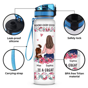 Just A Woman Who Loves Her Dogs - Dog Personalized Custom Water Tracker Bottle - Gift For Pet Owners, Pet Lovers