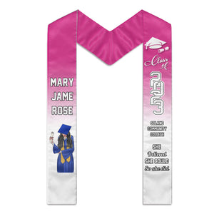 Class of 2024 - She Believed She Could So She Did - Personalized Graduation Stole