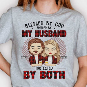 Blessed By God, Spoiled By My Husband - Gift For Couples, Personalized Unisex T-shirt, Hoodie.