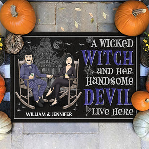 A Wicked Witch & Handsome Devil - Personalized Decorative Mat - Gift For Couple, Husband Wife, Halloween Gift