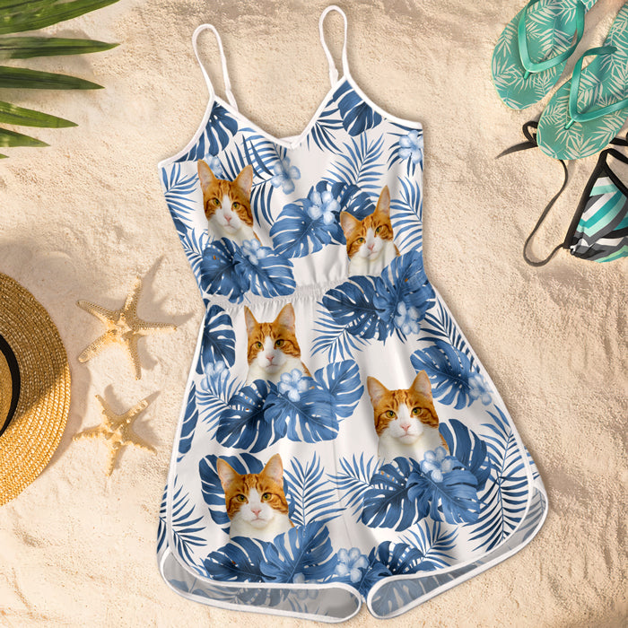 Custom Photo Tropical Summer Vibe - Dog & Cat Personalized Custom Sleeveless Romper - Gift For Pet Owners, Pet Lovers