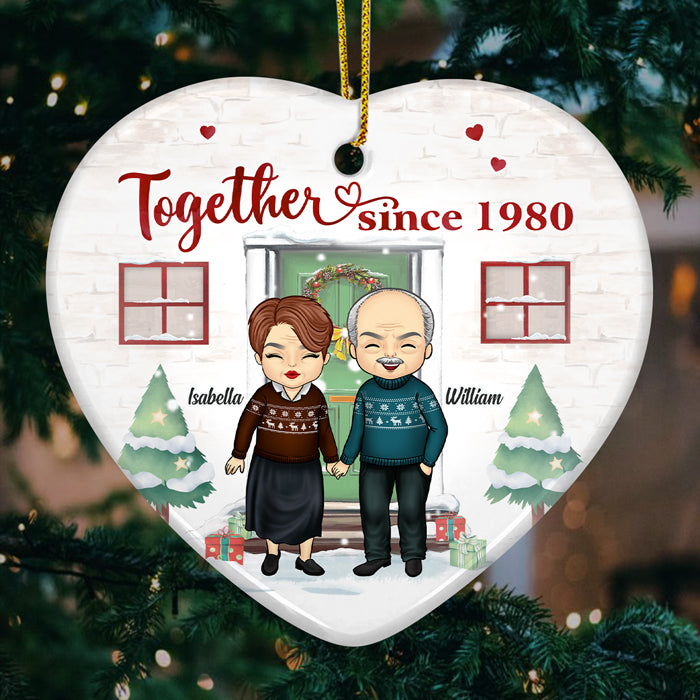 Christmas Together Since - Personalized Custom Heart Shaped Ceramic Christmas Ornament - Gift For Couple, Husband Wife, Anniversary, Engagement, Wedding, Marriage Gift, Christmas Gift