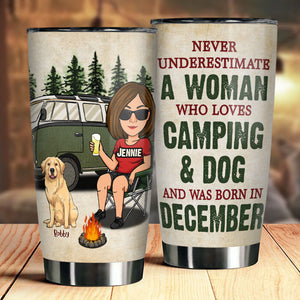 A Woman Loves Camping & Dogs - Personalized Tumbler - Gift For Camping Lovers, Gift For Pet Lovers