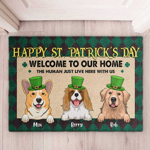 Happy St. Patrick's Day Welcome To Our Home - Gift For St. Patrick's Day, Personalized Decorative Mat.