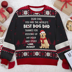 Dear Best Dog Dad Dog Mom, Thanks For Picking Up Our Poop & Stuff - Personalized Custom Unisex Ugly Christmas Sweatshirt, Wool Sweatshirt, All-Over-Print Sweatshirt - Gift For Dog Lovers, Pet Lovers, Christmas Gift