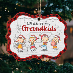 Life Is Better With Grandkids - Personalized Custom Benelux Shaped Wood Christmas Ornament - Gift For Family, Christmas Gift