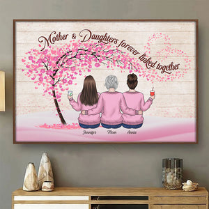 Mother & Daughters Forever Linked Together - Family Personalized Custom Horizontal Poster - Gift For Daughter From Mother