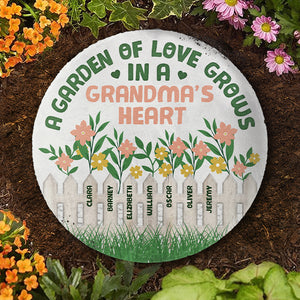 Un jardin d'amour pousse dans le cœur d'une grand-mère - Pierre de jardin personnalisée - Cadeau pour grand-mère et grands-parents