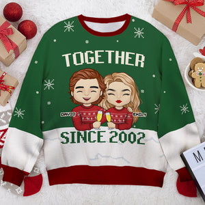 Together Since - Personalized Custom Unisex Wool Ugly Christmas Sweatshirt, All-Over-Print Sweatshirt - Gift For Couple, Husband Wife, Anniversary, Engagement, Wedding, Marriage Gift, Christmas Gift