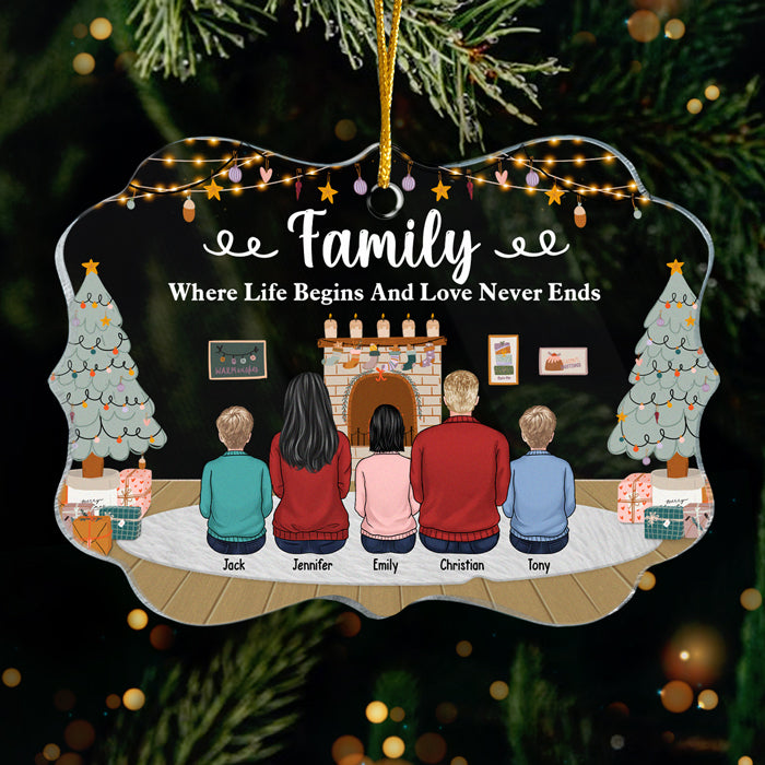 Family Life Begins Love Never Ends - Personalized Custom Benelux Shaped Acrylic Christmas Ornament - Gift For Family, Christmas Gift