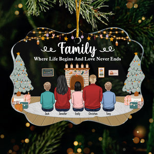 Family Life Begins Love Never Ends - Personalized Custom Benelux Shaped Acrylic Christmas Ornament - Gift For Family, Christmas Gift