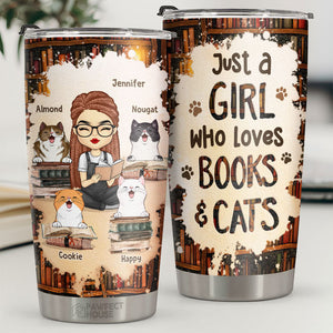 Just A Girl Who Loves Books & Cats - Personalized Tumbler - Gift For Cat Lovers, Cat Owners, Cat Gift, Gift For Pet Lovers