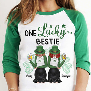 One Lucky Bestie - Gift For Besties, Personalized St. Patrick's Day Unisex Raglan Shirt.