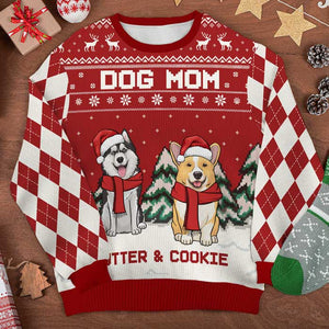 Merry Christmas Dog Dad Dog Mom- Personalized Custom Unisex Ugly Christmas Sweatshirt, Wool Sweatshirt, All-Over-Print Sweatshirt - Gift For Dog Lovers, Pet Lovers, Christmas Gift