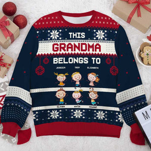 This Grandma Belongs To These Awesome Kids - Family Personalized Custom Ugly Sweatshirt - Unisex Wool Jumper - Christmas Gift For Grandma, Grandparents