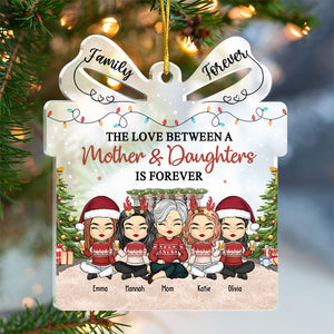 Mother & Daughters Forever Linked Together - Family Personalized Custom Ornament - Acrylic Gift Box Shaped - Christmas Gift For Daughter From Mother