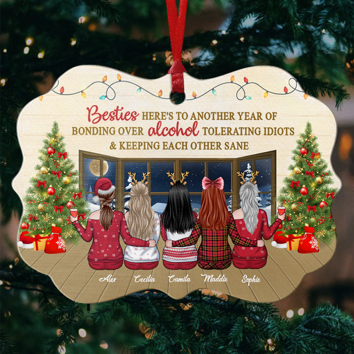 Another Year Of Bonding Over Alcohol - Personalized Custom Benelux Shaped Wood Christmas Ornament - Gift For Bestie, Best Friend, Sister, Birthday Gift For Bestie And Friend, Christmas Gift