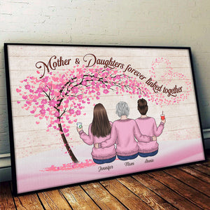 Mother & Daughters Forever Linked Together - Family Personalized Custom Horizontal Poster - Gift For Daughter From Mother