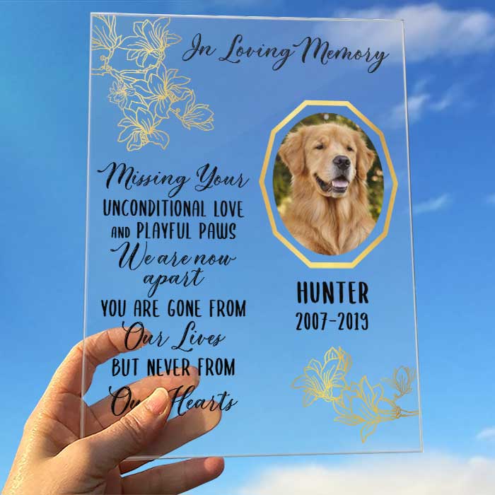 Missing You Unconditional Love And Playful Paws - Upload Image - Personalized Acrylic Plaque.