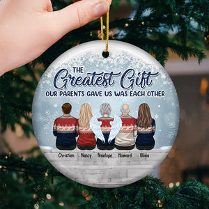 Siblings Are Greatest Gifts From Parents - Family Personalized Custom Ornament - Ceramic Round Shaped  - Christmas Gift For Siblings, Brothers, Sisters