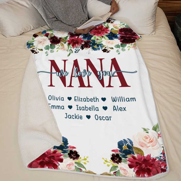 Mom We Love You, Mother's Day Gift, Christmas Present, Floral Style Blanket,  Personalized Mom Gift, Personalized Gift for Grandparent, 
