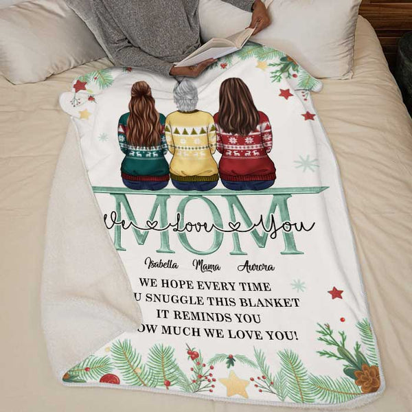 Personalized Mom Blanket, Gift for Mom, Custom Grandma From Kids Blanket,  We Love You Mom, Gift for Wife, Red Floral Blanket 
