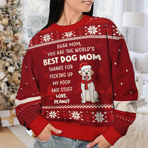 Dear Best Dog Dad Dog Mom, Thanks For Picking Up Our Poop & Stuff - Personalized Custom Unisex Ugly Christmas Sweatshirt, Wool Sweatshirt, All-Over-Print Sweatshirt - Gift For Dog Lovers, Pet Lovers, Christmas Gift