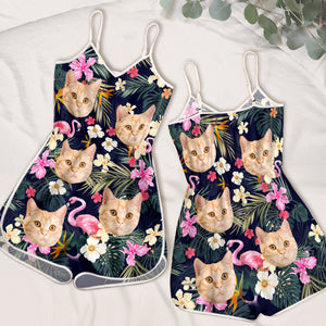 Custom Photo Summer Tropical Paradise - Dog & Cat Personalized Custom Sleeveless Romper - Gift For Pet Owners, Pet Lovers