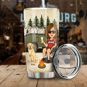 A Woman Loves Camping & Dogs - Personalized Tumbler - Gift For Camping Lovers, Gift For Pet Lovers