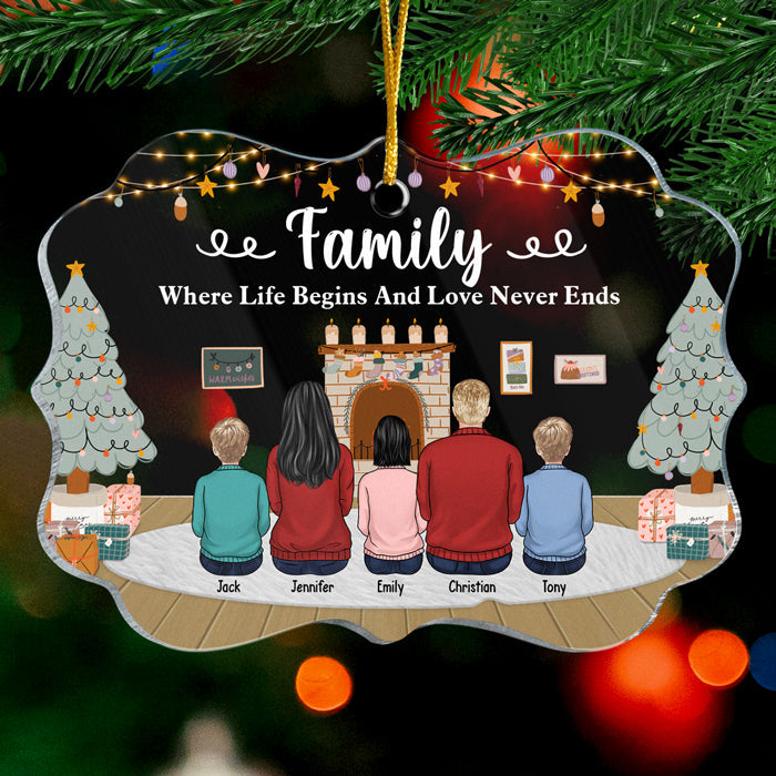 Family Life Begins Love Never Ends - Personalized Custom Benelux Shaped Acrylic Christmas Ornament - Gift For Family, Christmas Gift