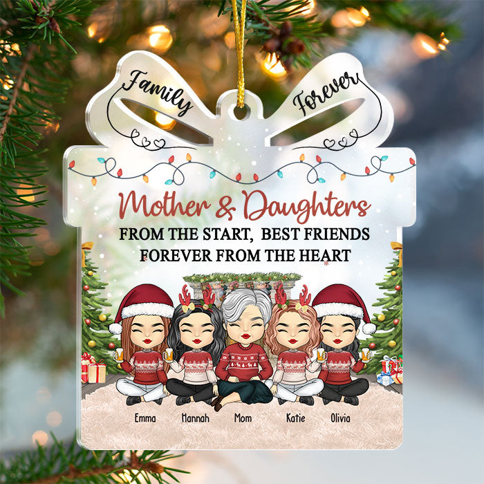 Mother & Daughters Forever Linked Together - Family Personalized Custom Ornament - Acrylic Gift Box Shaped - Christmas Gift For Daughter From Mother