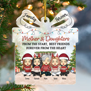 Mother & Daughters Forever Linked Together - Family Personalized Custom Ornament - Acrylic Gift Box Shaped - Christmas Gift For Daughter From Mother