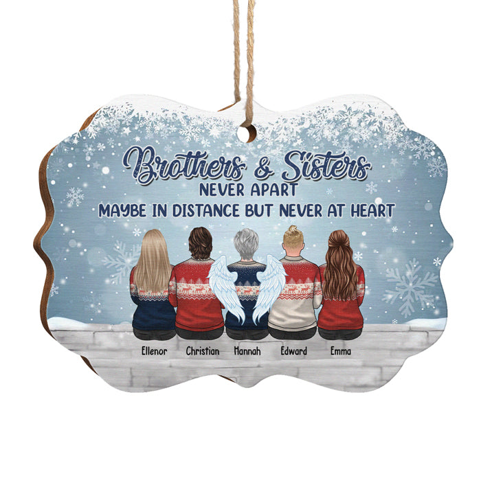 Brothers & Sisters Will Never Be Apart At Heart - Family Personalized Custom Ornament -  Wood Benelux Shaped - Christmas Gift For Siblings, Brothers, Sisters