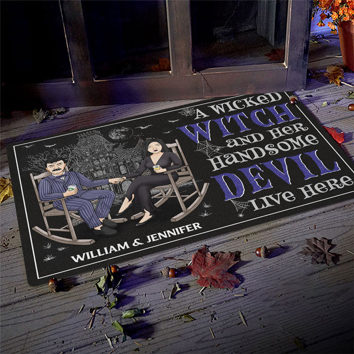 A Wicked Witch & Handsome Devil - Personalized Decorative Mat - Gift For Couple, Husband Wife, Halloween Gift