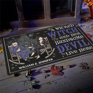 A Wicked Witch & Handsome Devil - Personalized Decorative Mat - Gift For Couple, Husband Wife, Halloween Gift