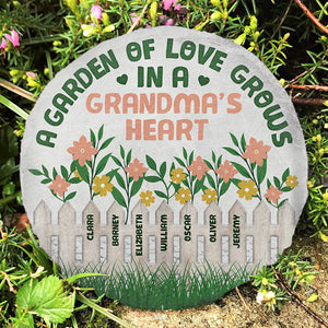 Un jardin d'amour pousse dans le cœur d'une grand-mère - Pierre de jardin personnalisée - Cadeau pour grand-mère et grands-parents