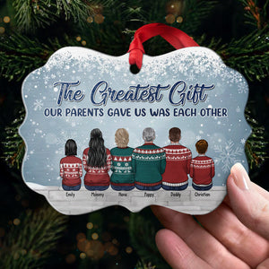 The Greatest Gift Our Parents Gave Us Was Each Other - Personalized Custom Benelux Shaped Wood/Aluminum Christmas Ornament - Gift For Family, Christmas Gift