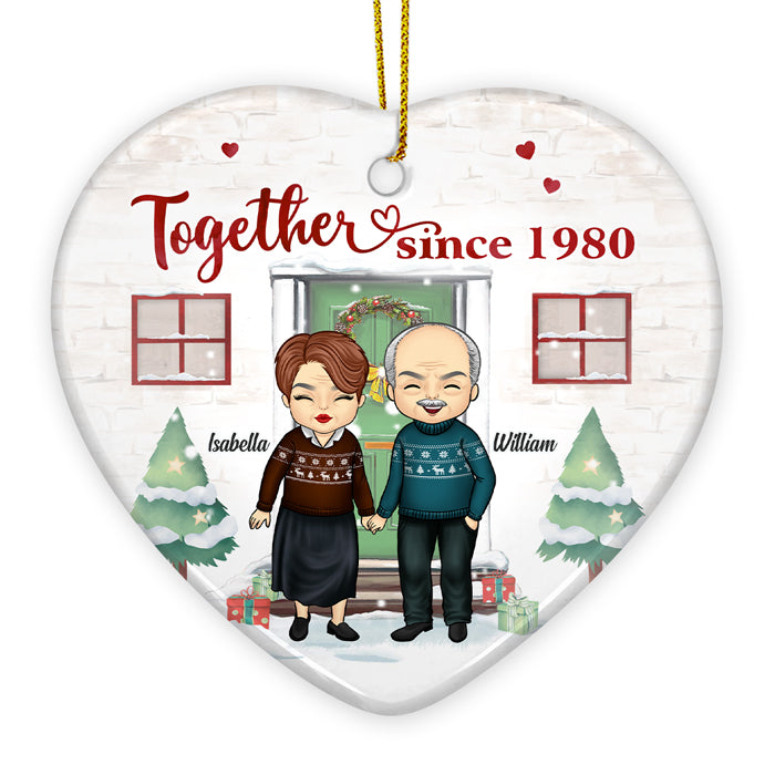 Christmas Together Since - Personalized Custom Heart Shaped Ceramic Christmas Ornament - Gift For Couple, Husband Wife, Anniversary, Engagement, Wedding, Marriage Gift, Christmas Gift